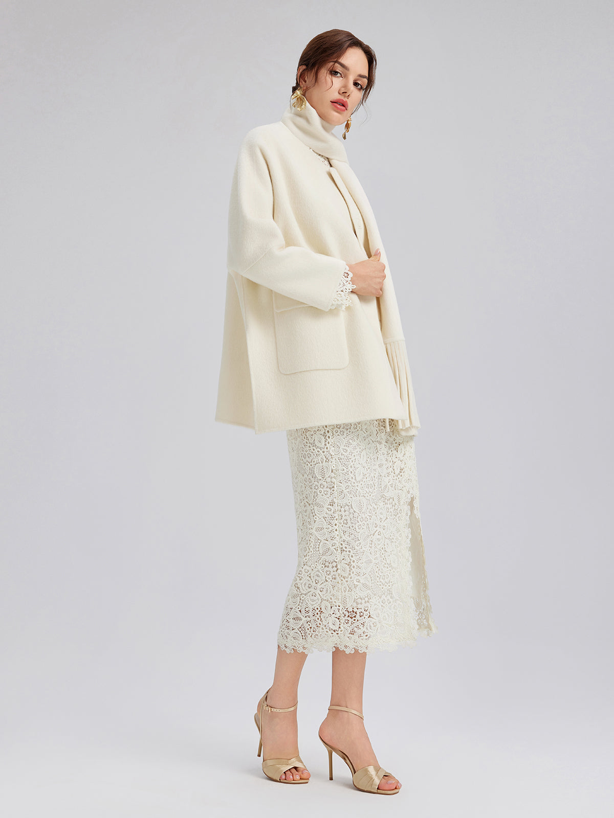 Double-Faced Wool Coat (Fringe Scarf Included)