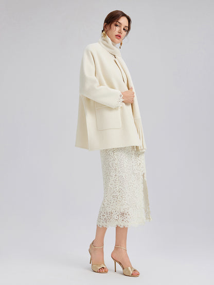 Double-Faced Wool Coat (Fringe Scarf Included)