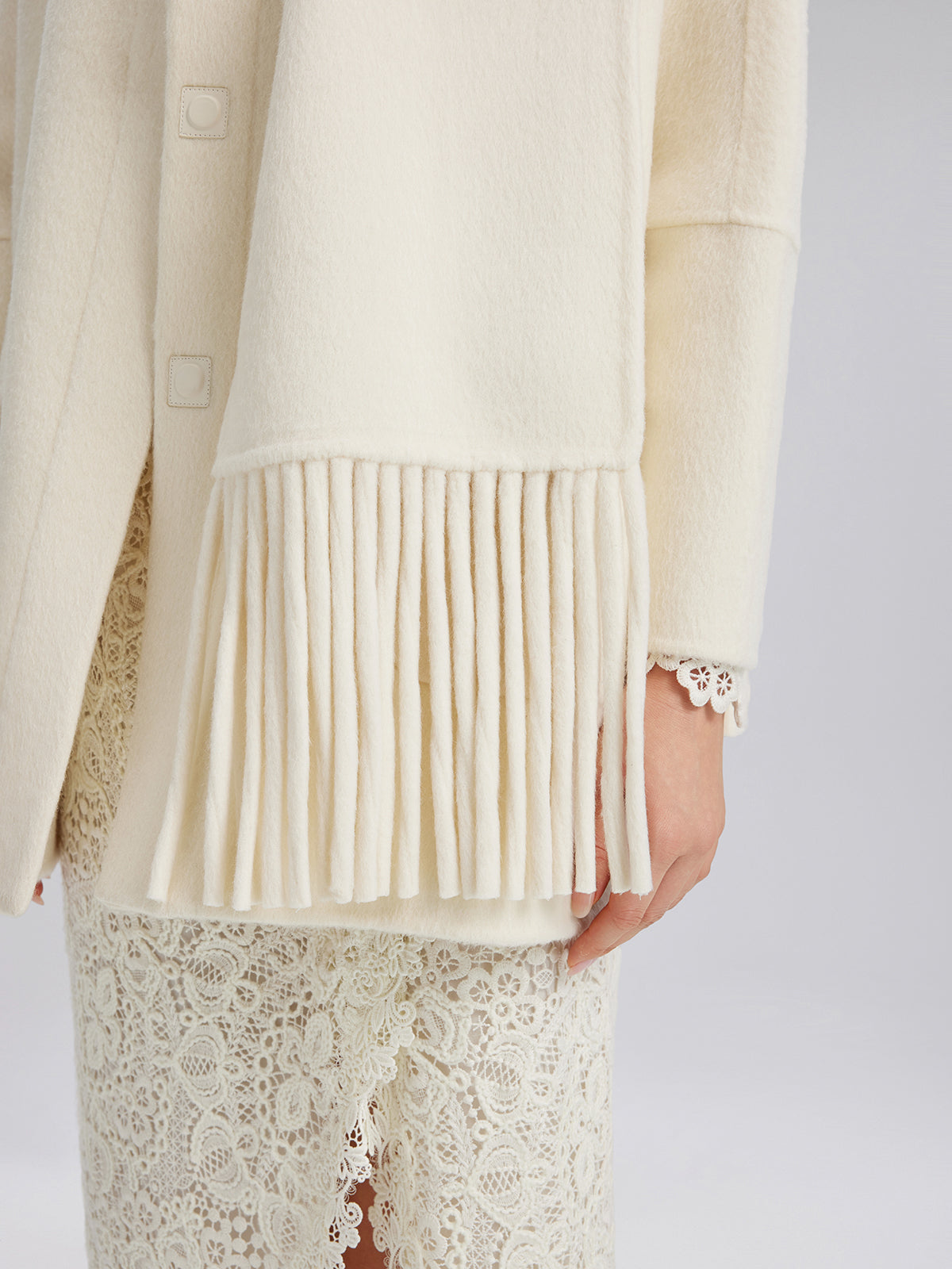 Double-Faced Wool Coat (Fringe Scarf Included)