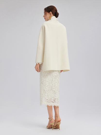 Double-Faced Wool Coat (Fringe Scarf Included)