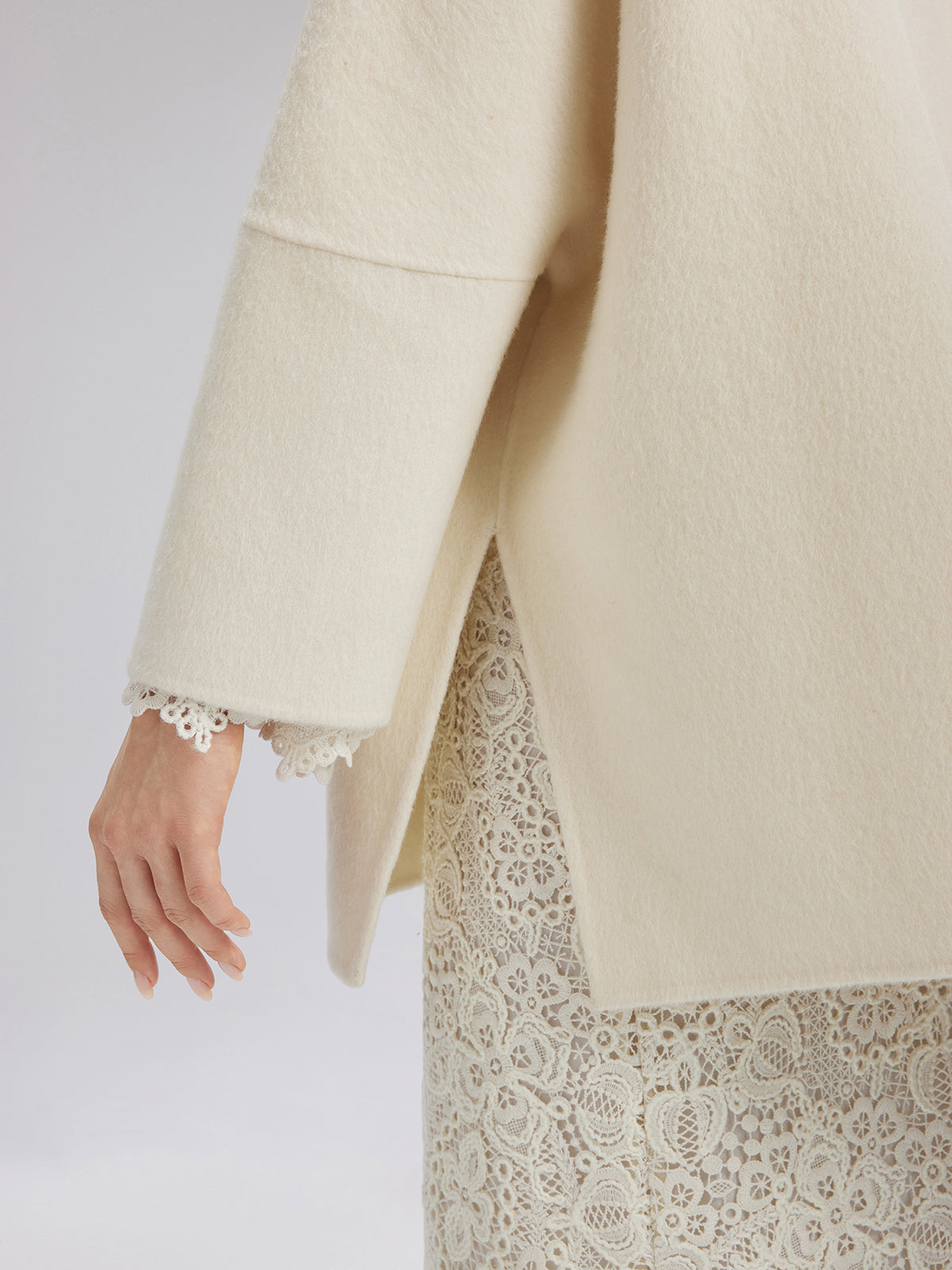 Double-Faced Wool Coat (Fringe Scarf Included)