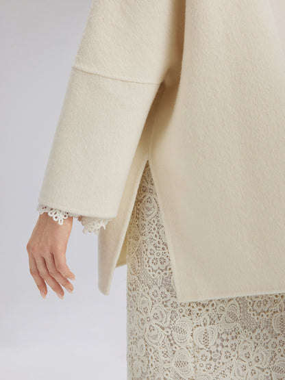 Double-Faced Wool Coat (Fringe Scarf Included)