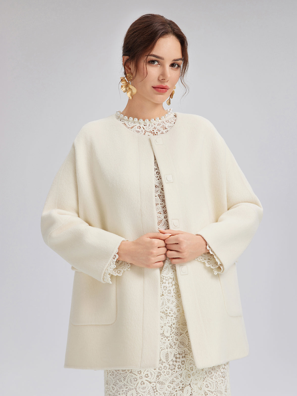 Intricate Embroidered Lace Pearl Top