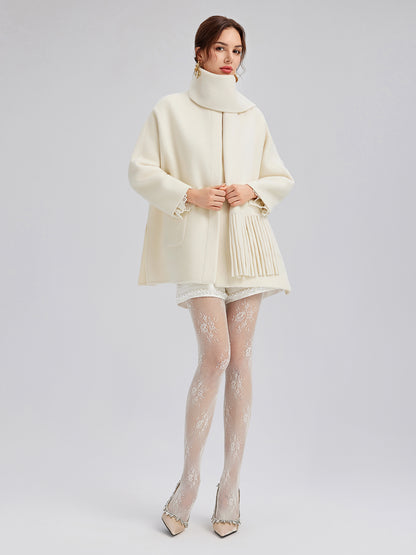 Double-Faced Wool Coat (Fringe Scarf Included)
