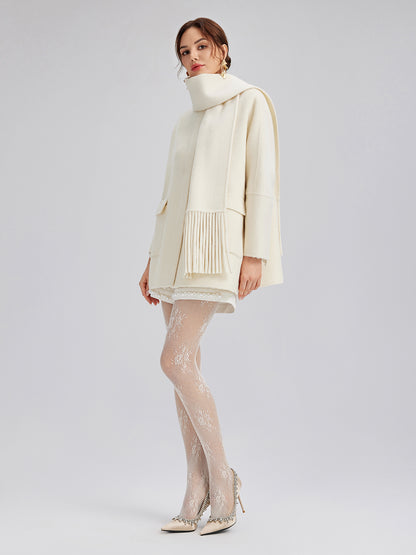 Double-Faced Wool Coat (Fringe Scarf Included)