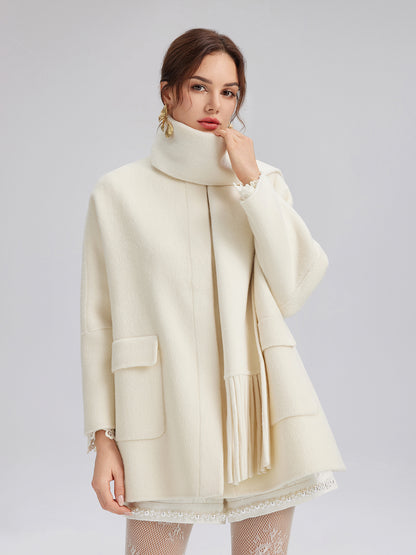 Double-Faced Wool Coat (Fringe Scarf Included)