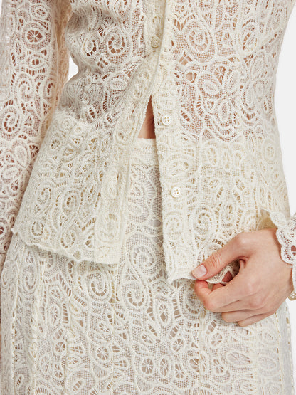 Elegant Hollow-cut Lace Blouse