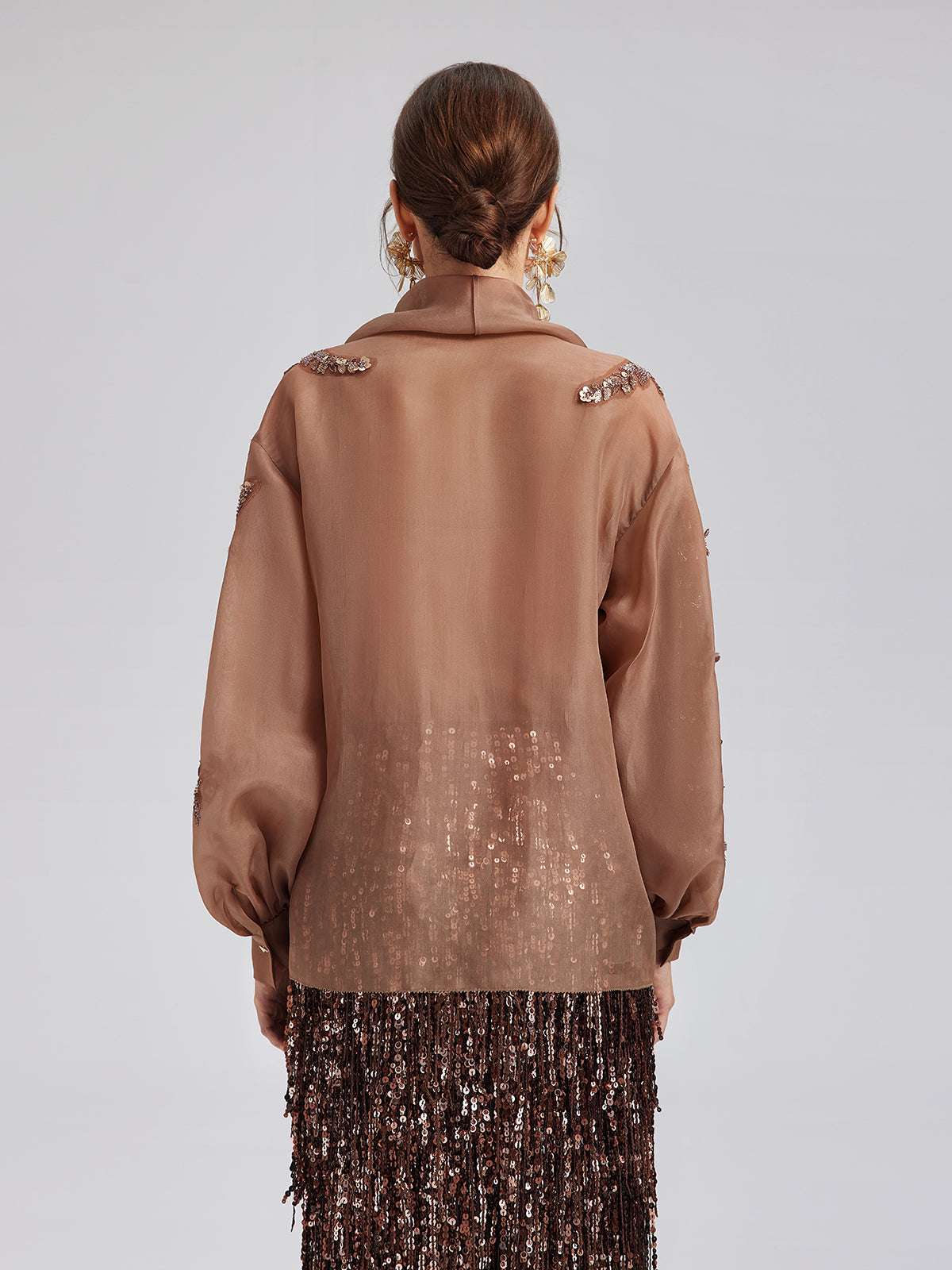 Silk Organza Sequin Appliqué Jacket (Two Belts Included)