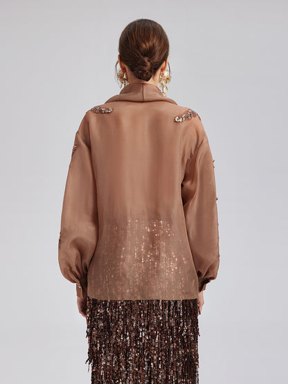 Silk Organza Sequin Appliqué Jacket (Two Belts Included)