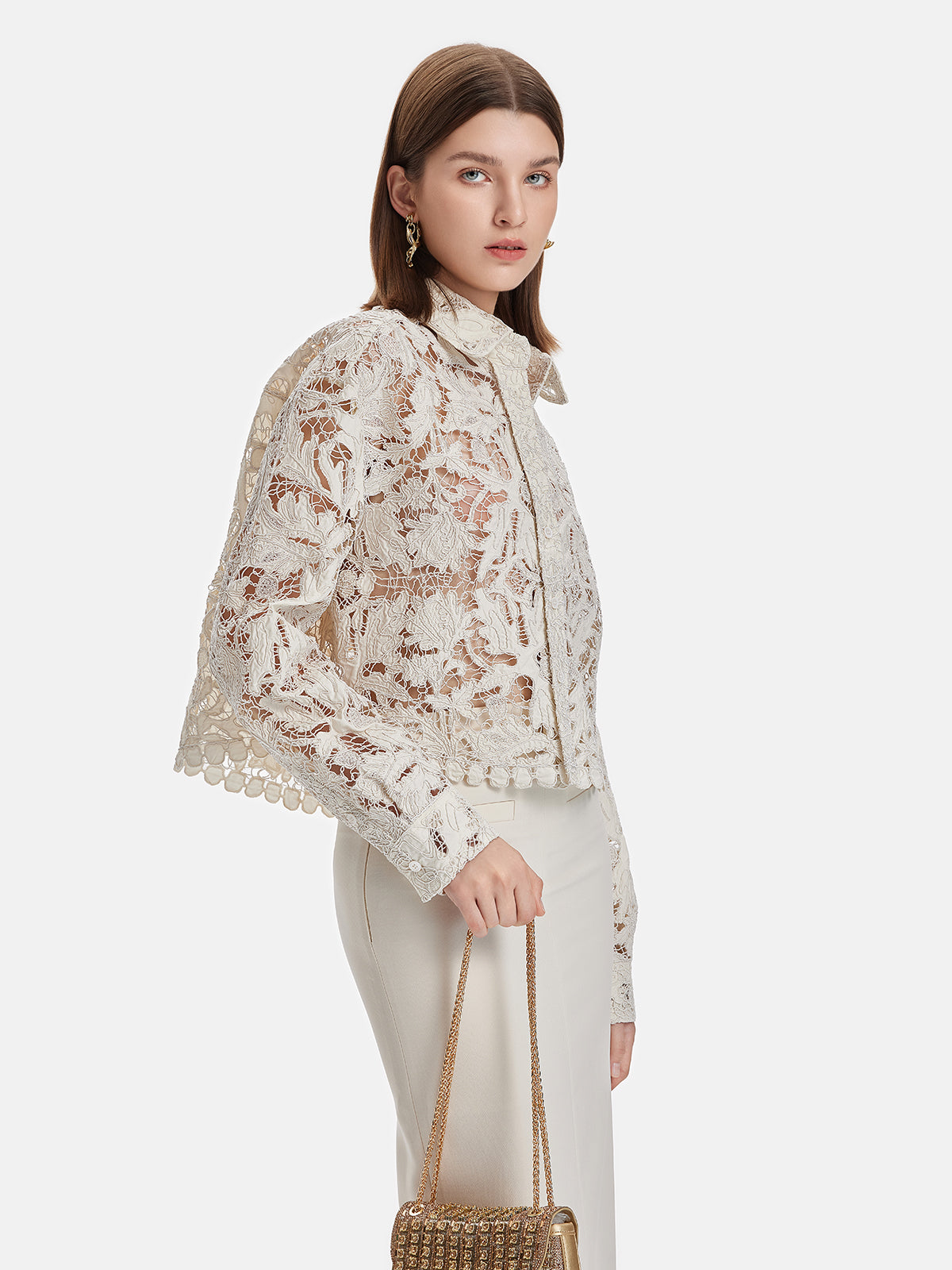 100% Cotton Short-Cut Lace Blouse