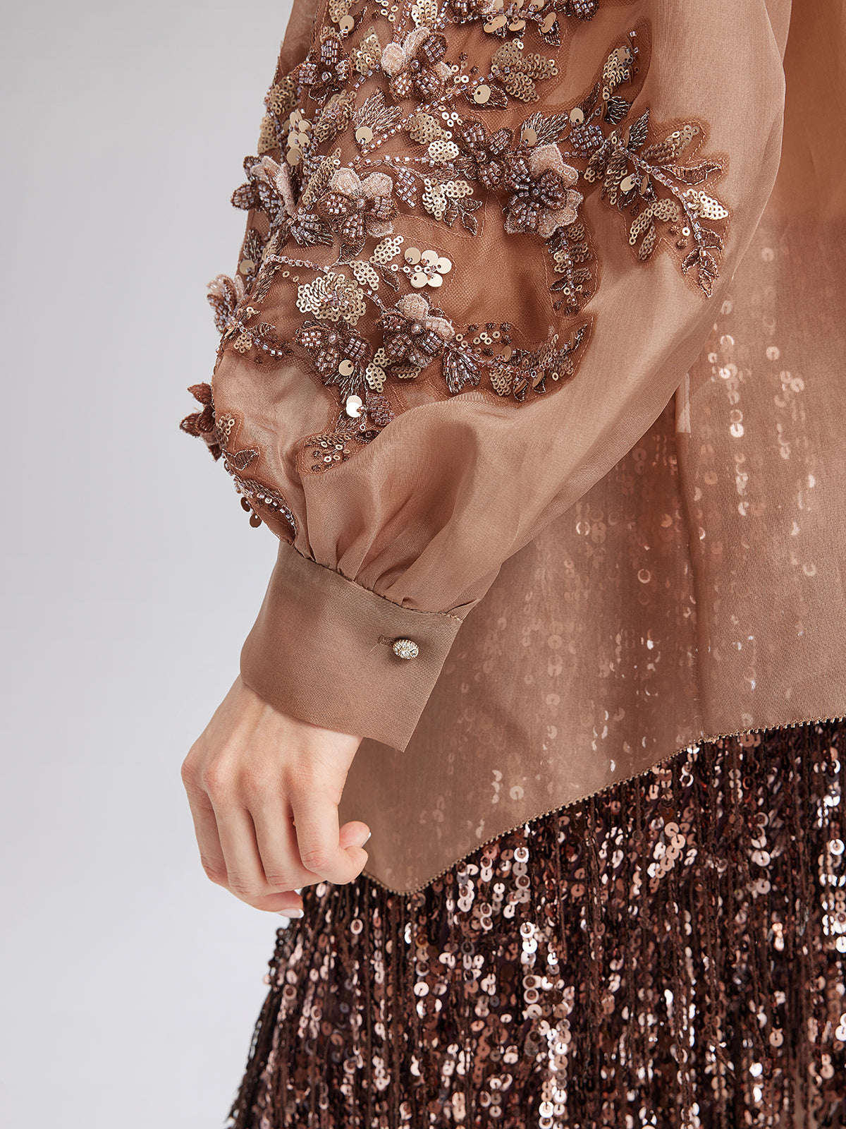 Silk Organza Sequin Appliqué Jacket (Two Belts Included)