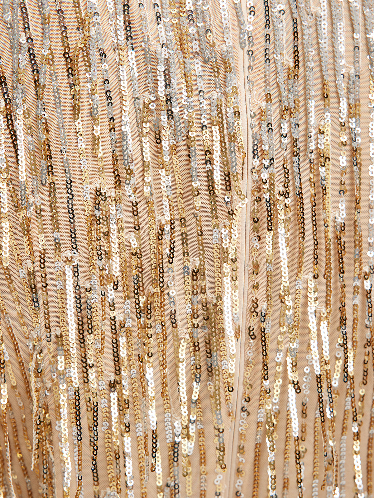 Gradient Sequin Fringe Long-Sleeve Dress