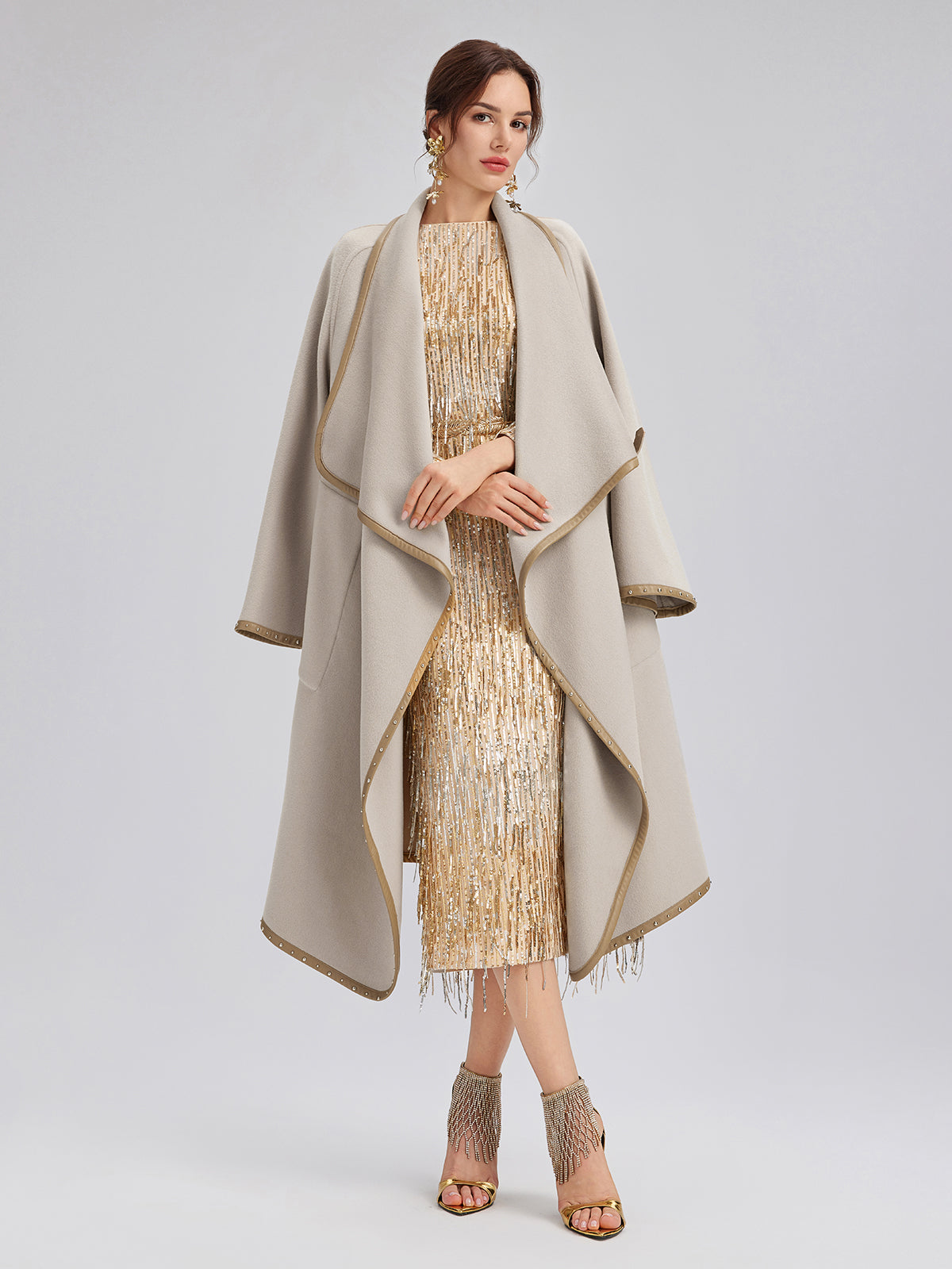 Gradient Sequin Fringe Long-Sleeve Dress