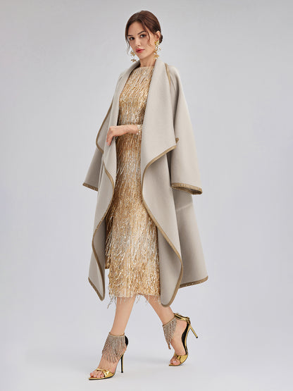 Gradient Sequin Fringe Long-Sleeve Dress