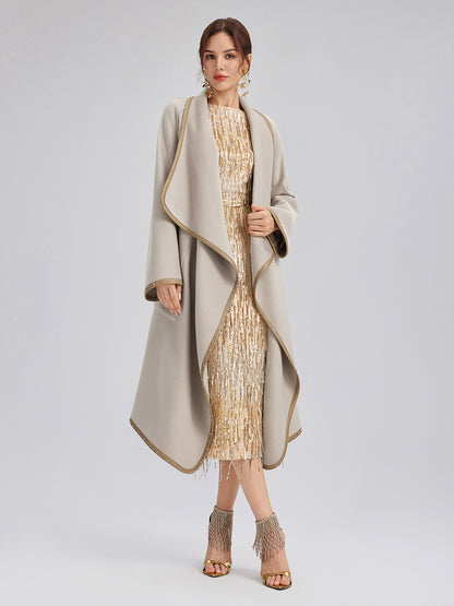 Gradient Sequin Fringe Long-Sleeve Dress