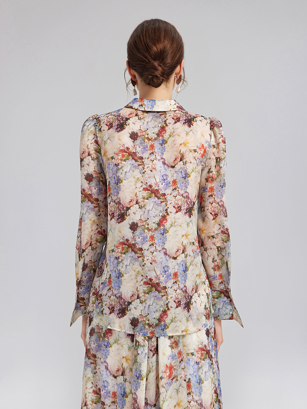 Silk Organza Baroque Print Shirt (Detachable Flower Included)