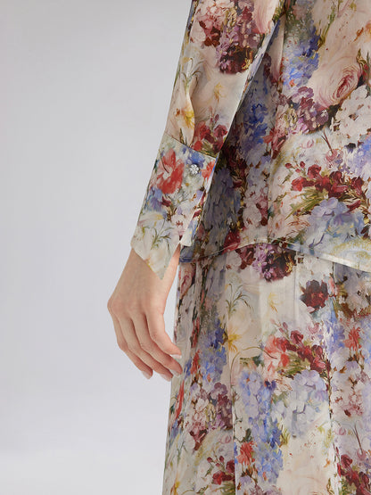 Silk Organza Baroque Print Shirt (Detachable Flower Included)