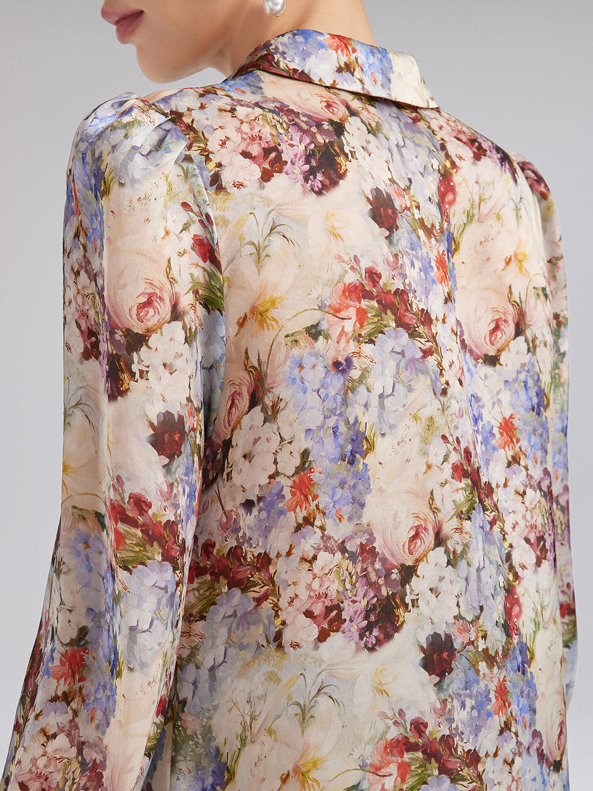 Silk Organza Baroque Print Shirt (Detachable Flower Included)