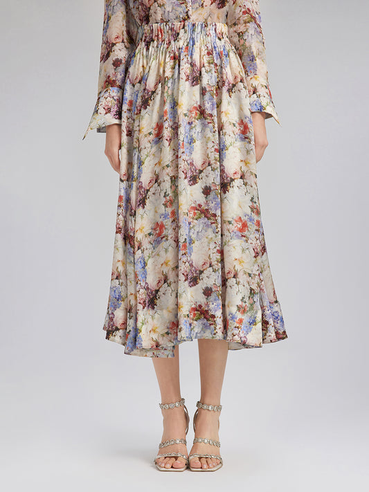 Silk Organza Baroque Print Skirt