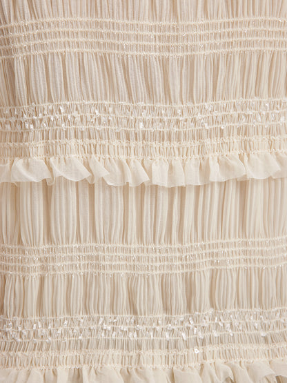 Textured Pleated Ruffle Blouse (Detachable Ribbon Tie Included)