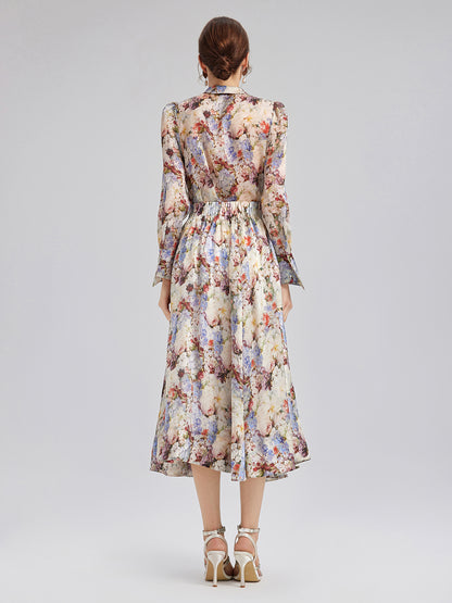 Silk Organza Baroque Print Shirt (Detachable Flower Included)