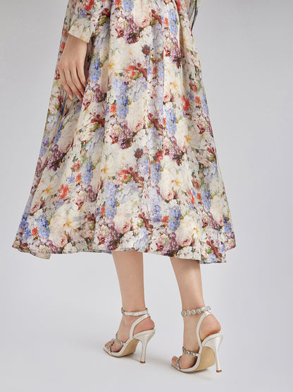 Silk Organza Baroque Print Skirt