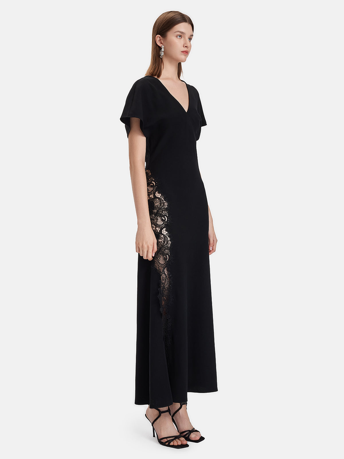 Lace-Slit Sculpted Dress