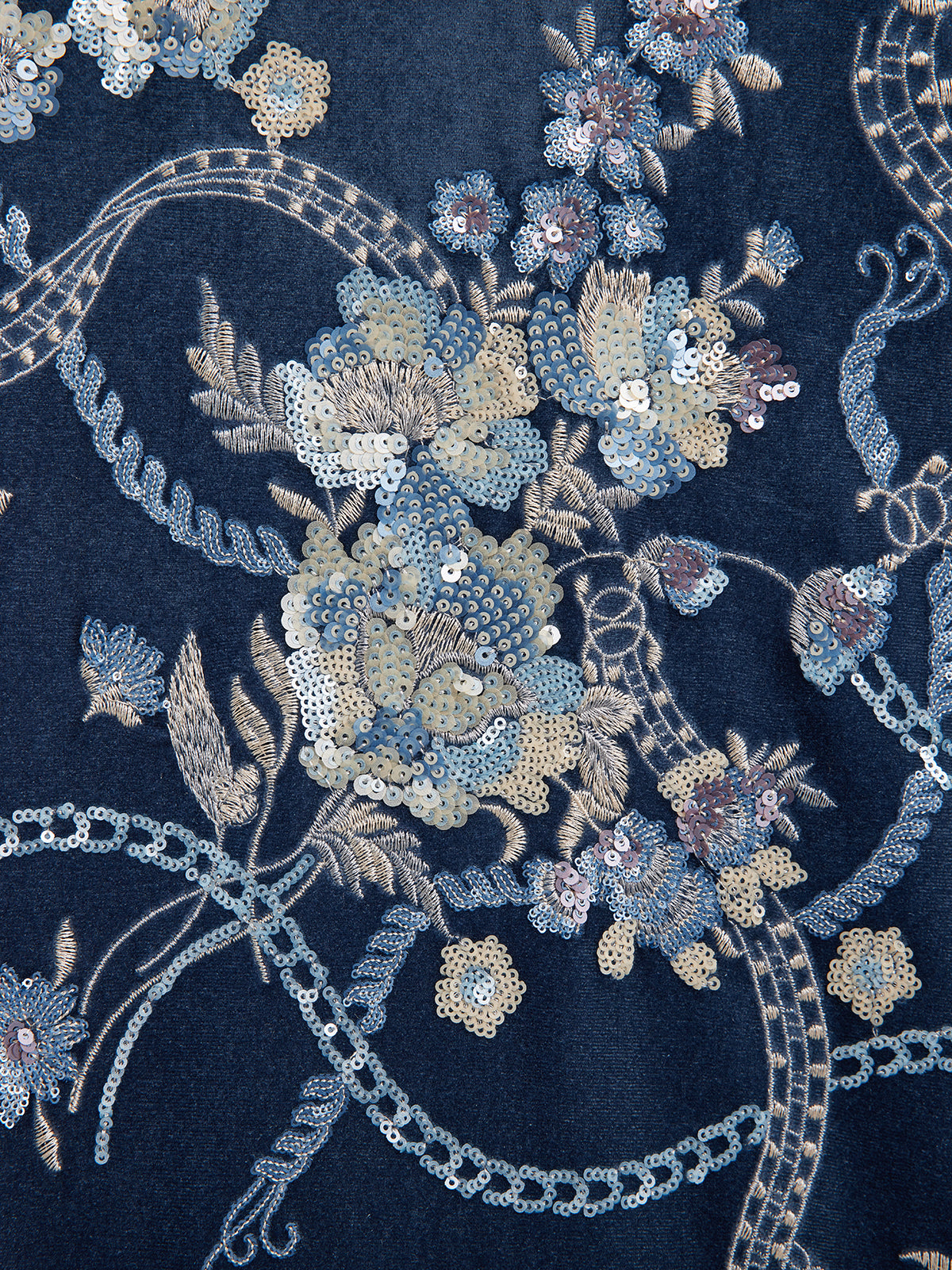 Floral Sequin Embroidered 3/4 Sleeve Velvet Jacket