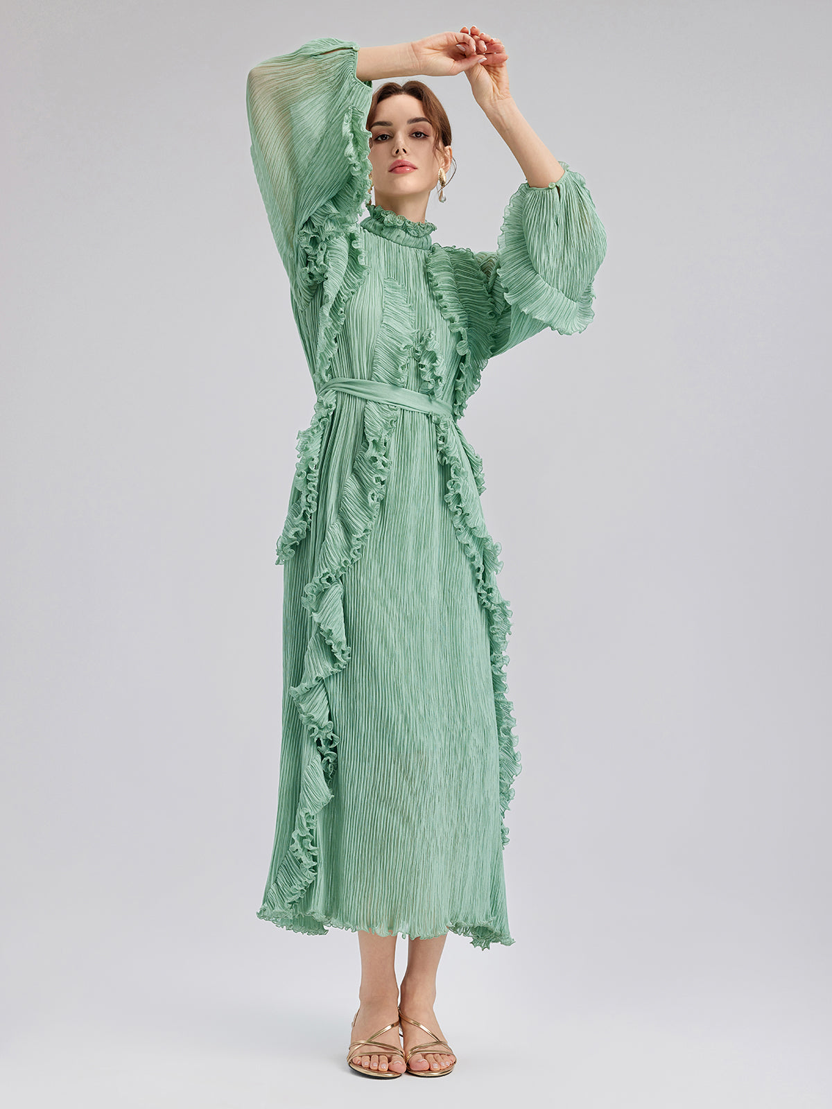 Final Sale | High-Neck Pleated Ruffle Dress