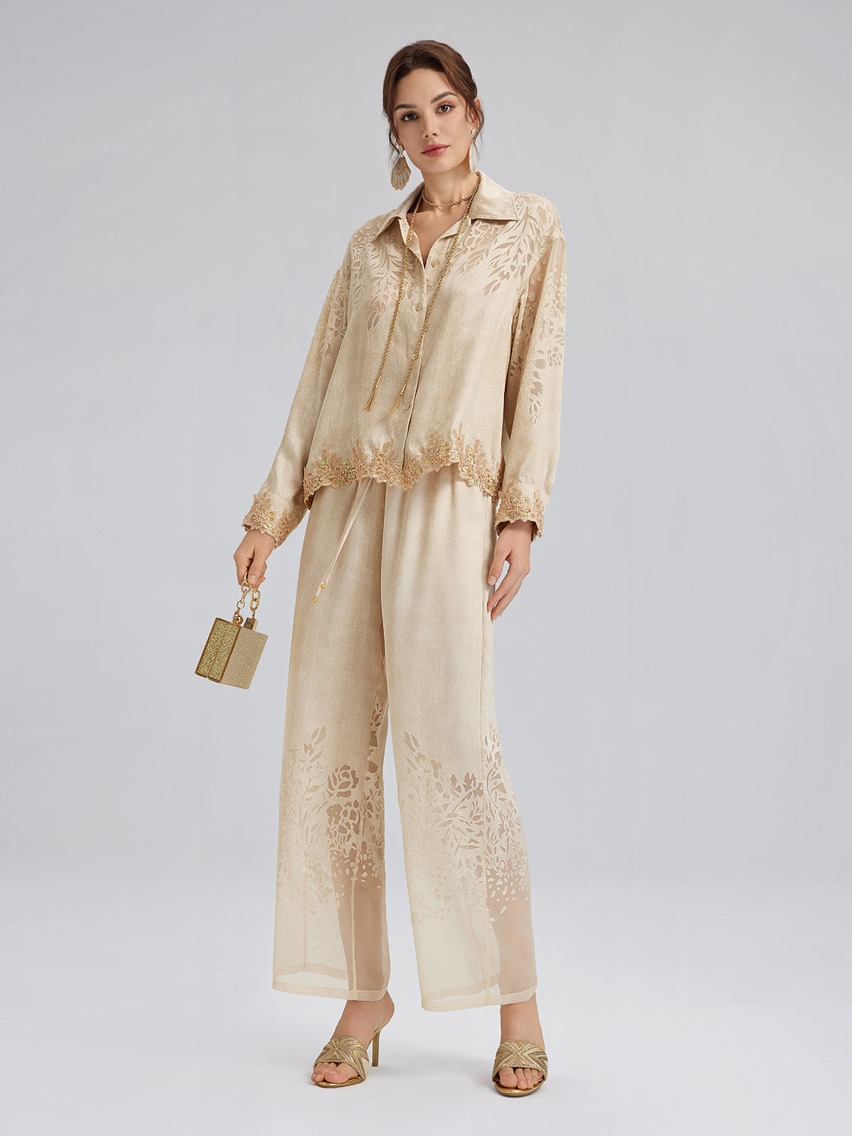 Custom Denim-Effect Gradient Lace Shirt