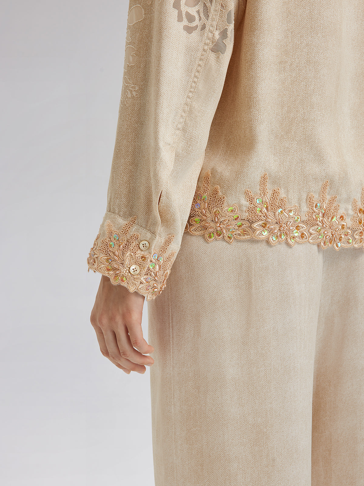 Custom Denim-Effect Gradient Lace Shirt