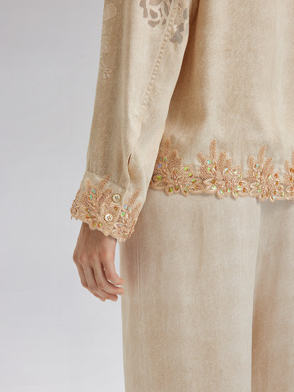 Custom Denim-Effect Gradient Lace Shirt