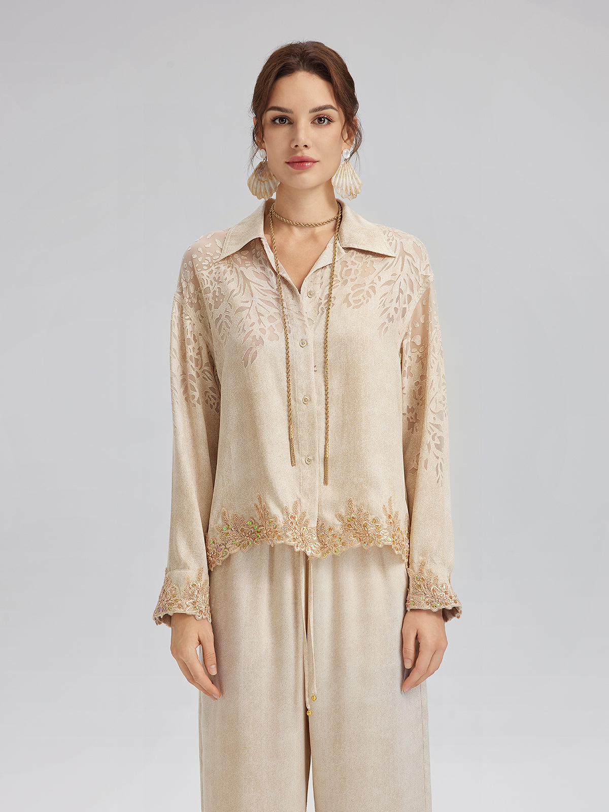 Custom Denim-Effect Gradient Lace Shirt