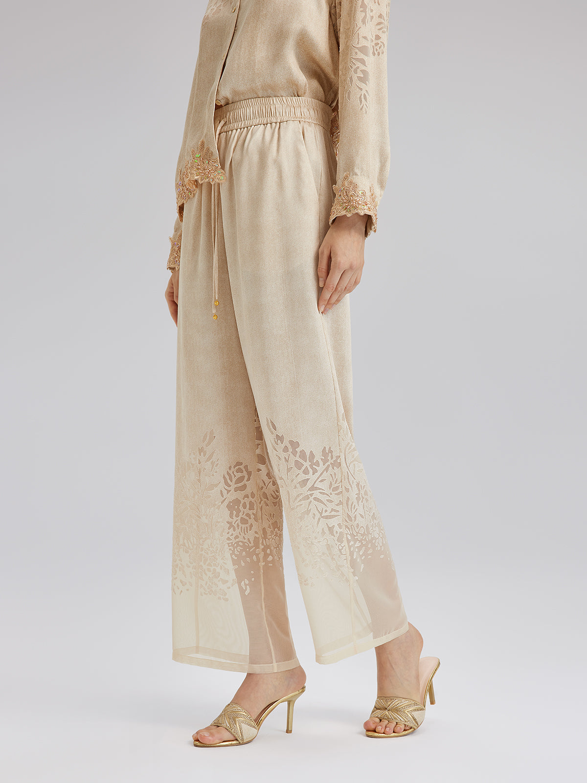 Custom Denim-Effect Gradient Elastic Trousers