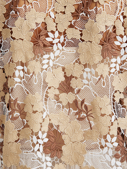 Rhinestone Embroidered Florals Lace V-Neck Top