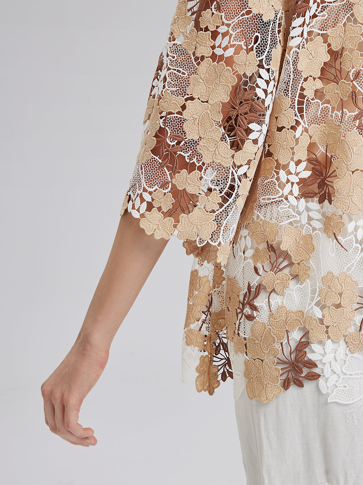 Rhinestone Embroidered Florals Lace V-Neck Top