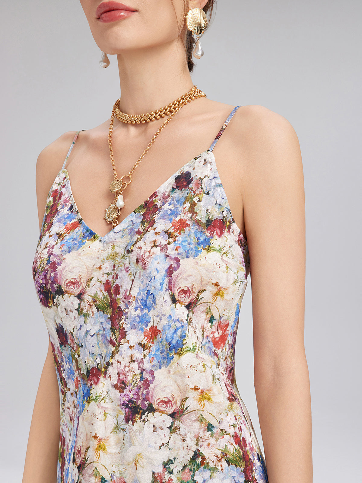 Baroque Silk Lace-Organza Panel Dress (100% Silk Floral Slip Included)