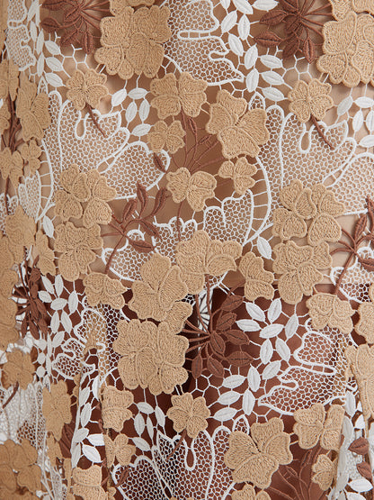 Rhinestone Openwork Embroidered Florals Lace Dress