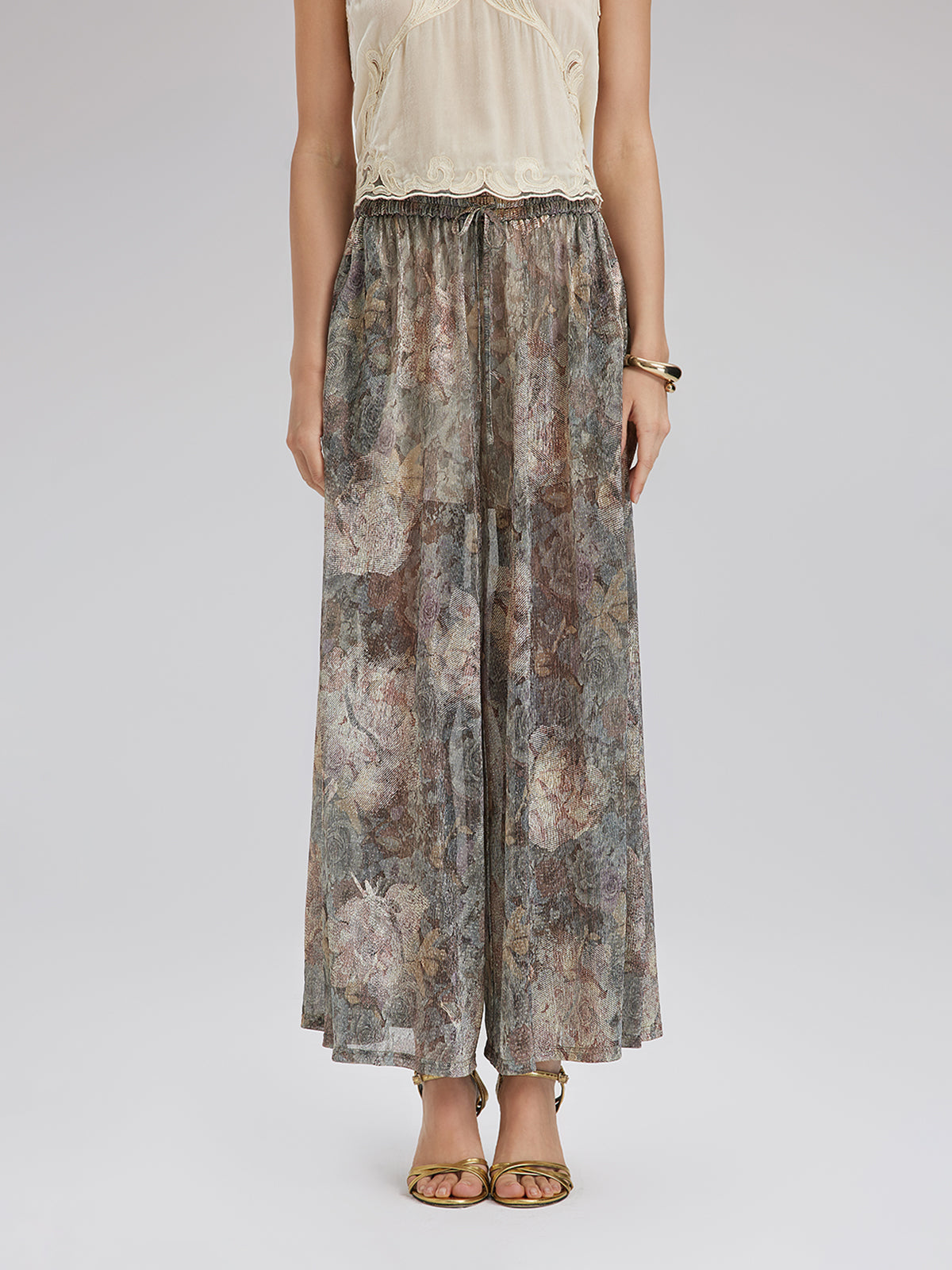 Final Sale | Foil-Printed Lurex Knit Drawstring Pants