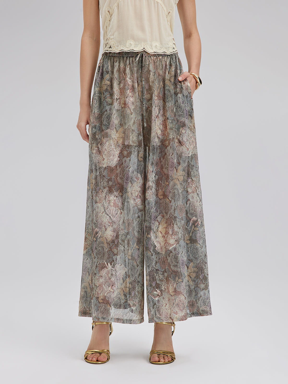 Final Sale | Foil-Printed Lurex Knit Drawstring Pants