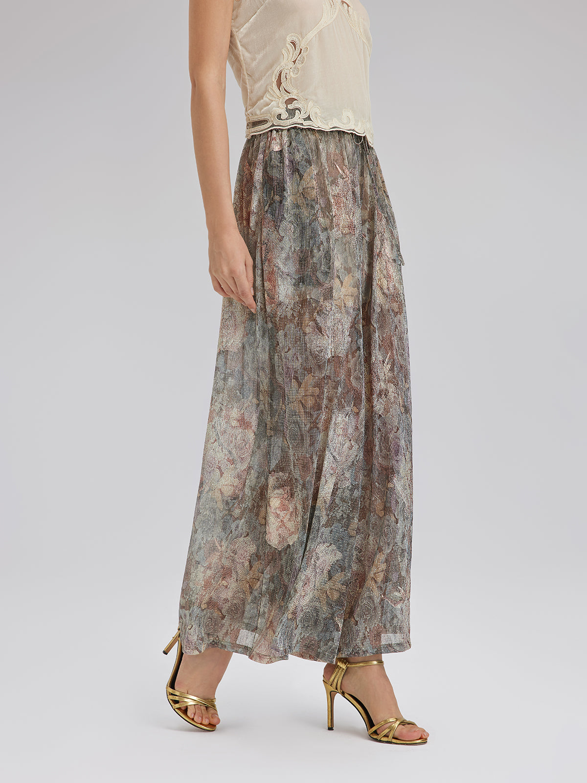 Final Sale | Foil-Printed Lurex Knit Drawstring Pants