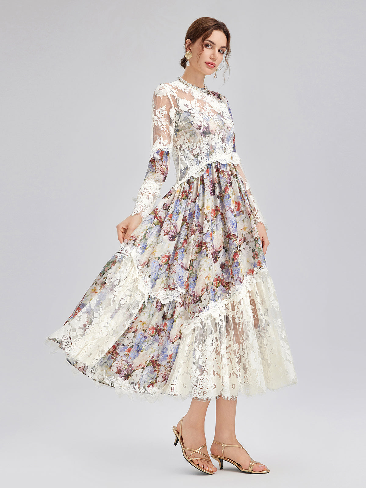 Baroque Silk Lace-Organza Panel Dress (100% Silk Floral Slip Included)