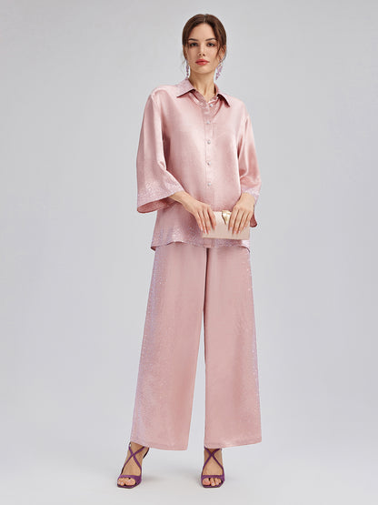 Crystal-Embellished Three-Quarter Sleeve Shirt