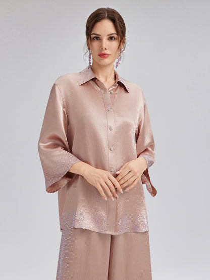 Crystal-Embellished Three-Quarter Sleeve Shirt