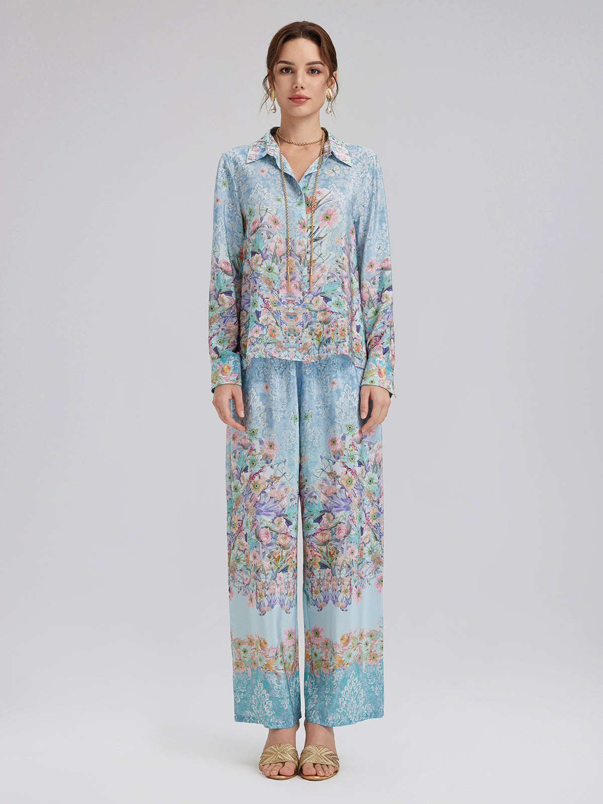 Silk Double Crepe Printed French Pants