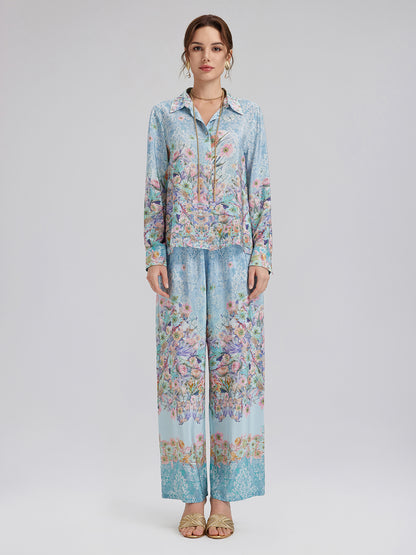 Silk Double Crepe Printed French Pants