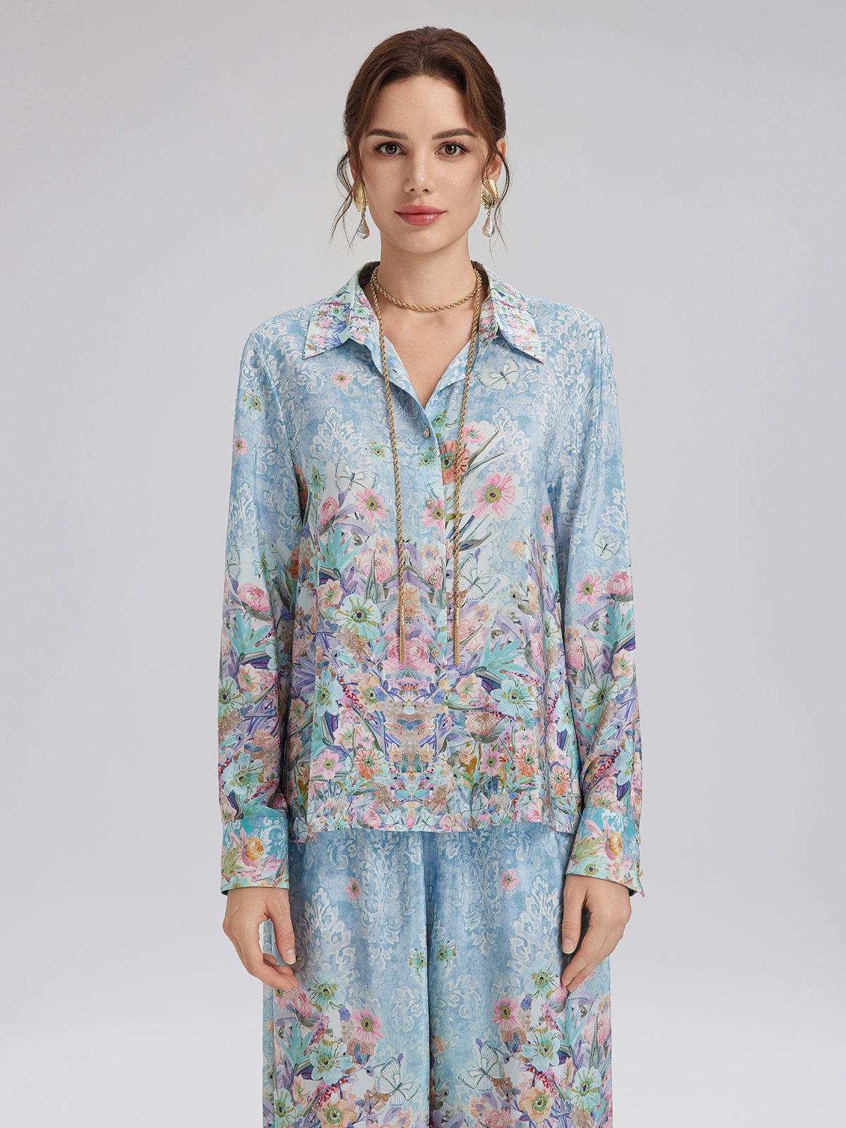Silk Double Crepe Printed French Shirt