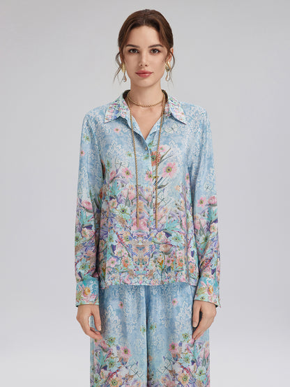 Silk Double Crepe Printed French Shirt