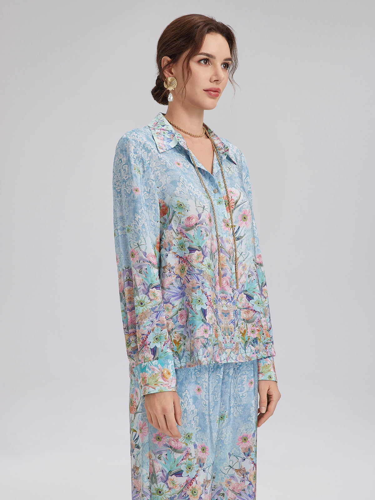Silk Double Crepe Printed French Shirt