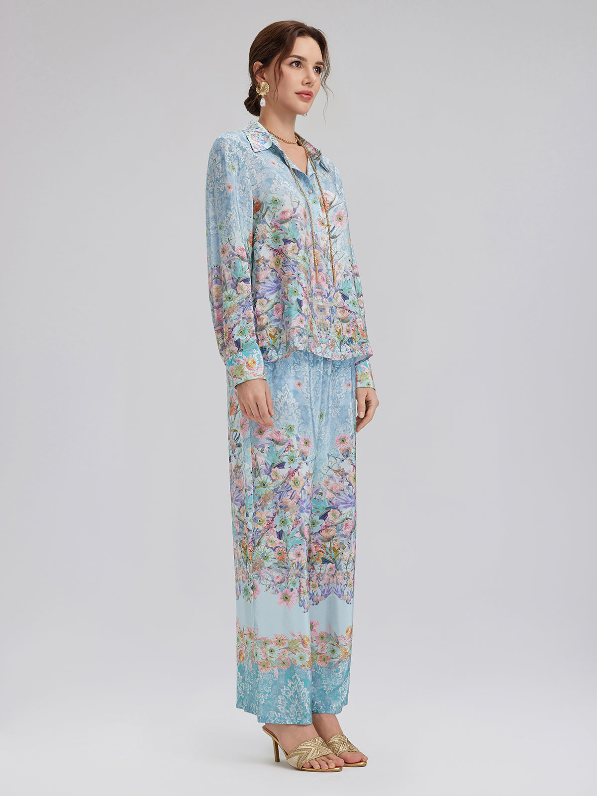 Silk Double Crepe Printed French Pants